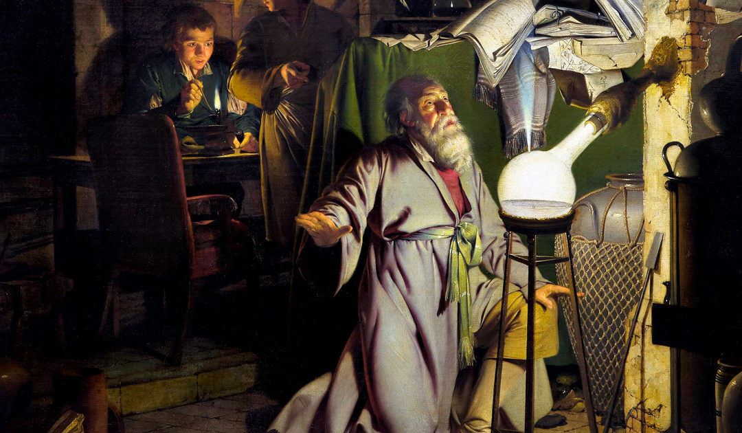 L'alchimiste découvrant le phosphore (Joseph Wright, 1771)