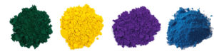 Pigments vert cobalt, jaune cobalt, violet cobalt et bleu cobalt.